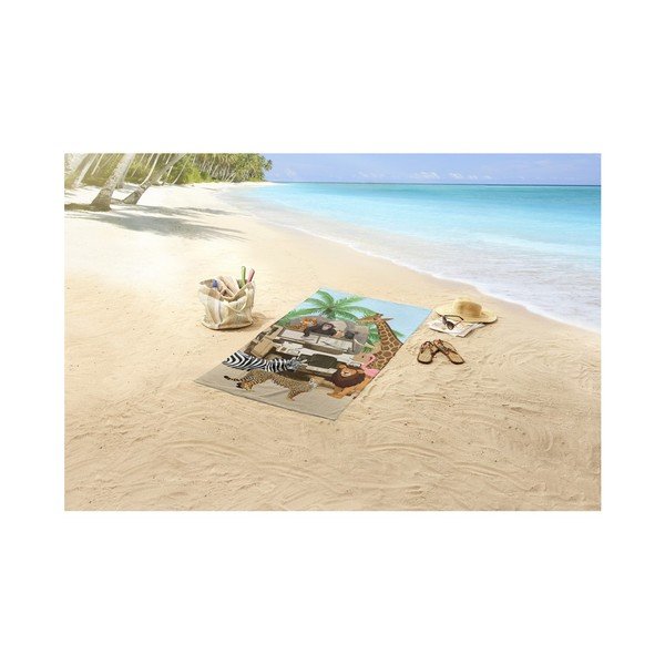 Pludmales dvielis ar apdruku Good Morning Jeep Jungle, 75 x 150 cm-image-1