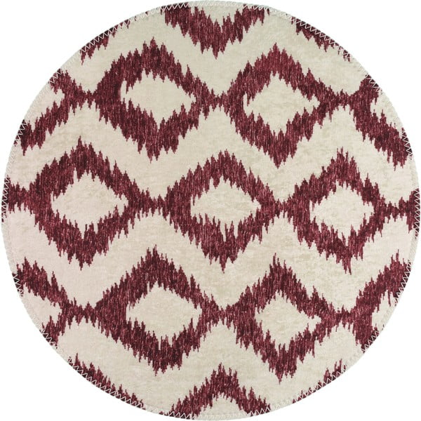 Bordo sarkans/balts mazgājams apaļš paklājs ø 80 cm – Vitaus