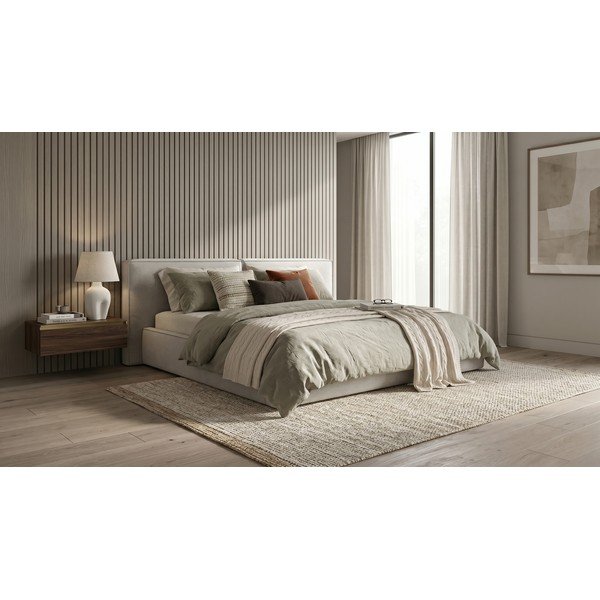 Gaiši pelēka polsterēta divvietīga gulta ar veļas kasti un režģi 160x200 cm Arendal – Cosmopolitan Design-image-1