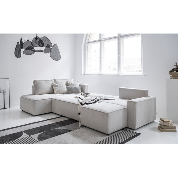 Balts velveta salokāms stūra dīvāns (ar kreiso stūri/U veida) Brave Dave – Miuform-image-3