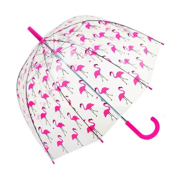 Caurspīdīgs lietussargs ar putnu būrīti Flamingo, ⌀ 85 cm
