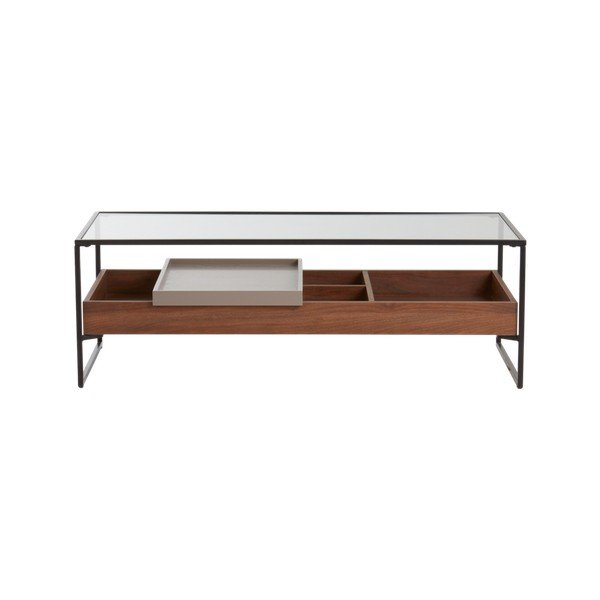 Tumša dabīga toņa žurnālgaldiņš ar stikla galda virsmu 60x120 cm Sveg – Jotex-image-4