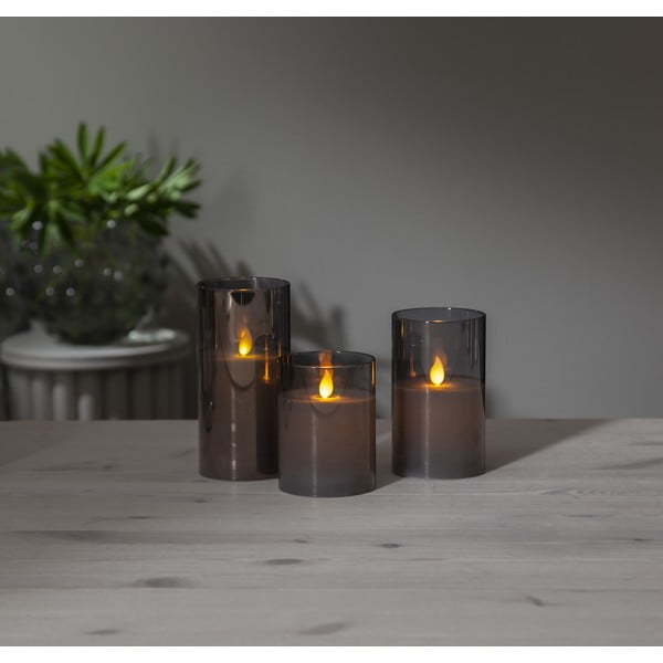 Pelēka LED svece no stikla Star Trading M-Twinkle, augstums 15 cm-image-3