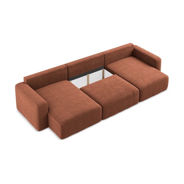 Terakotas oranžs salokāms (U veida) stūra dīvāns no šenila auduma ar uzglabāšanas vietu Kona – Makamii-image-4