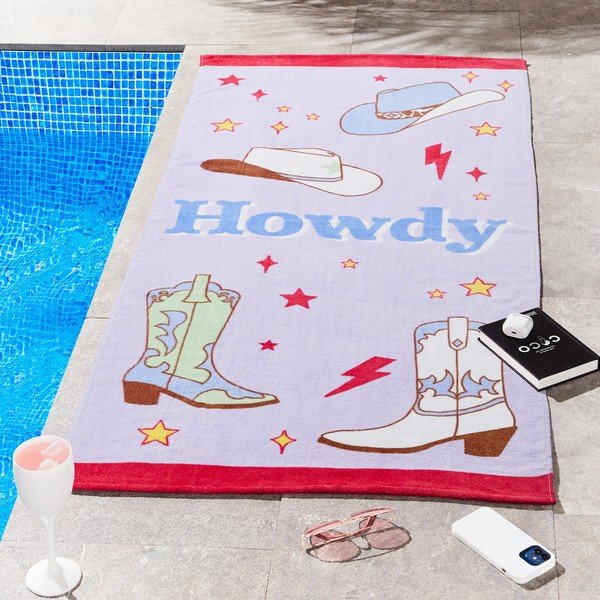 Violets frotē kokvilnas pludmales dvielis 76x160 cm Howdy Cowgirl – Sassy B-image-1