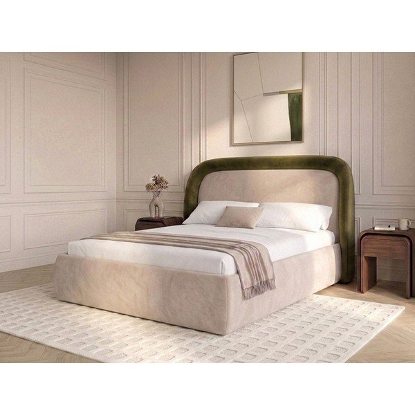 Zaļa polsterēta divvietīga gulta ar veļas kasti ar redelēm 160x200 cm Sam – Bobochic Paris-image-2