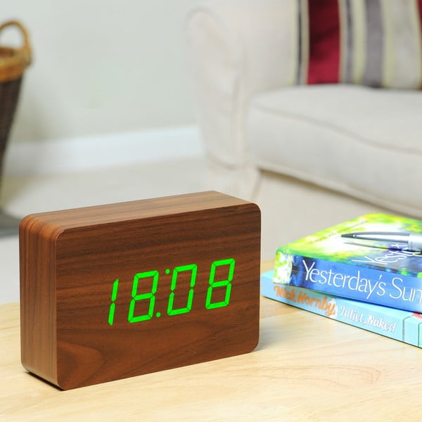 Tumši brūns modinātājs ar zaļu LED displeju Gingko Brick Click Clock-image-3