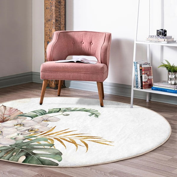 Krēmkrāsas mazgājams robotu putekļu sūcējiem piemērots apaļš paklājs ø 120 cm Comfort – Mila Home-image-4