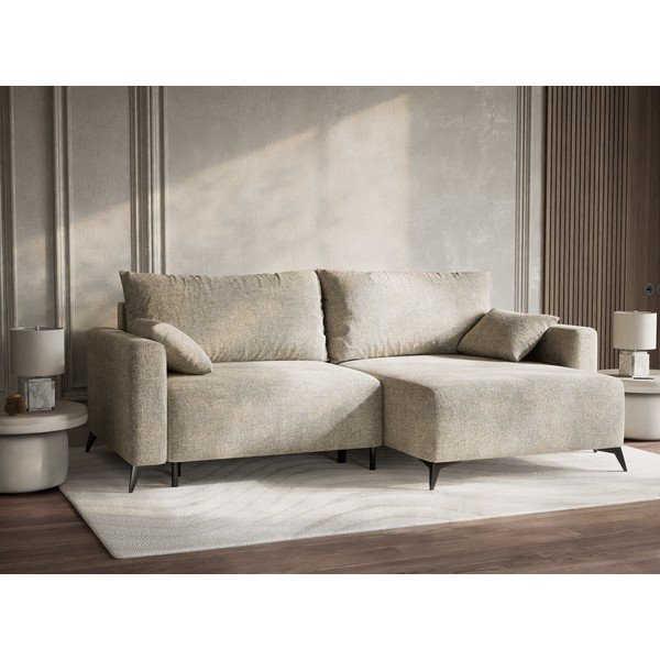 Bēšs salokāms stūra dīvāns no šenila auduma ar uzglabāšanas vietu (ar labo stūri/ar zvilni) Leon – Maison de Rêve-image-4