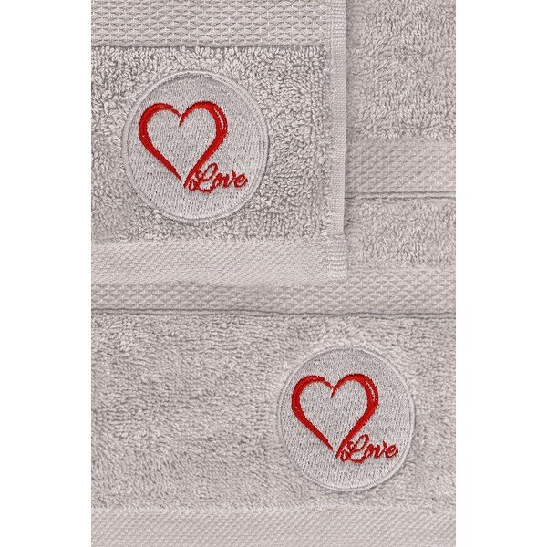 Pelēki frotē kokvilnas dvieļu komplekts (2 gab.) Love – Foutastic-image-2