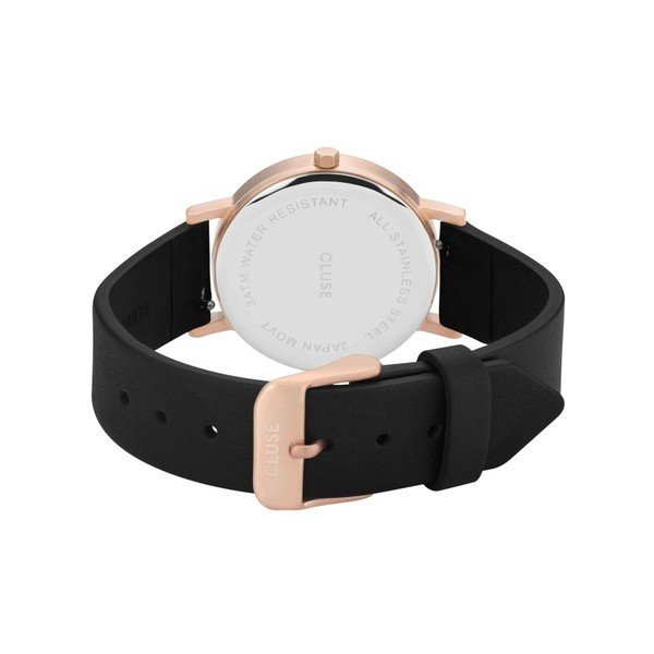 Sieviešu melns pulkstenis ar ādas siksniņu un marmora ciparnīcu Cluse La Roche Petite Rose-image-2