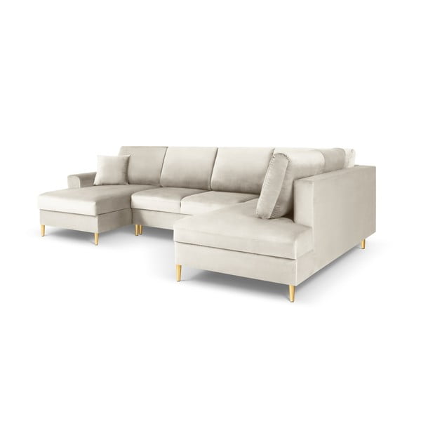 Bēšs samta salokāms stūra dīvāns ar uzglabāšanas vietu (ar labo stūri/U veida) Kyoto – Cosmopolitan Design-image-3