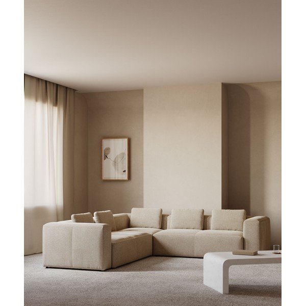 Bēšs stūra dīvāns no šenila auduma Blok – Kave Home-image-1