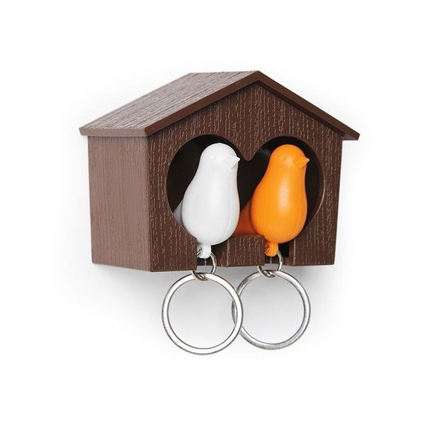 Brūna atslēgu piekariņš ar baltu un oranžu Qualy atslēgu piekariņu Duo Sparrow-image-1