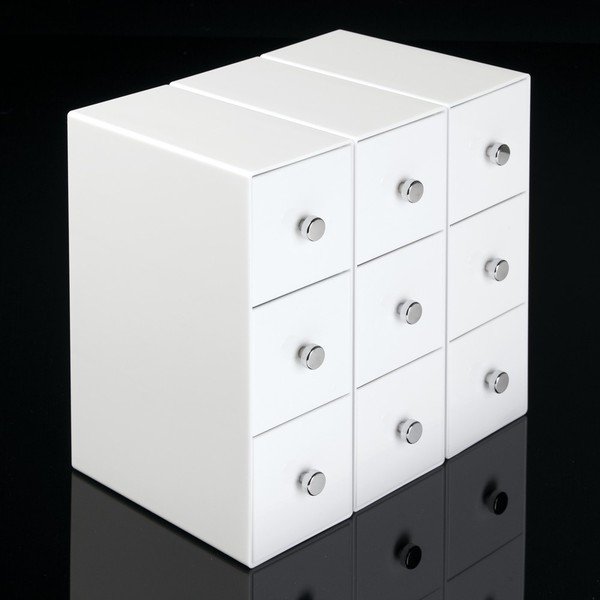 Balta uzglabāšanas kaste ar 3 atvilktnēm InterDesign Atvilktņu tornis, augstums 18 cm-image-2