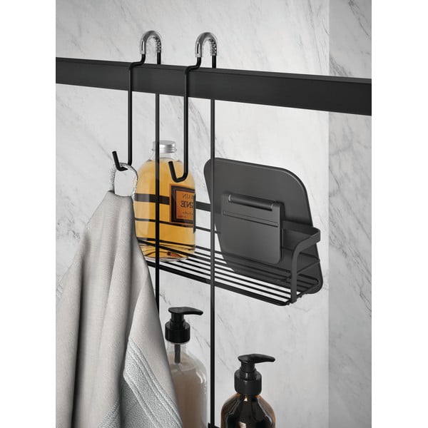 Matēti melns tērauda piekarināms vannas istabas plaukts Lava – Metaltex-image-4