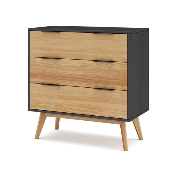 Melna/dabīga toņa augsta priedes kumode 80x83 cm Lavis – Marckeric-image-2