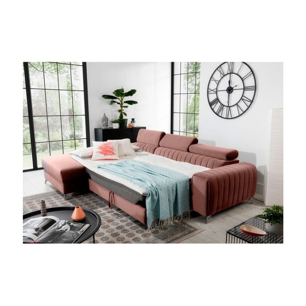Rozā samta salokāms/ar uzglabāšanas vietu stūra dīvāns (ar kreiso stūri/ar zvilni) Grayson – ELTAP-image-4