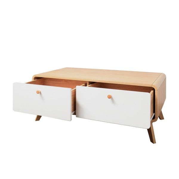 Balts/dabīga toņa TV galdiņš ar ozolkoka imitāciju 100x40 cm Caitlin – Støraa-image-3