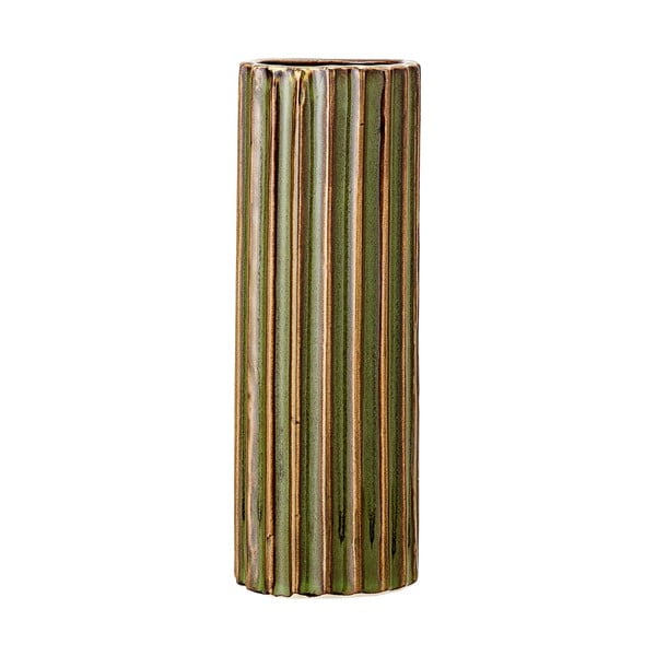 Zaļa keramikas vāze Bloomingville Stripes, augstums 15 cm