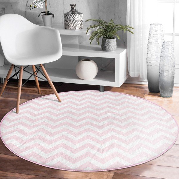 Gaiši rozā mazgājams robotu putekļu sūcējiem piemērots apaļš paklājs ø 120 cm Comfort – Mila Home-image-3