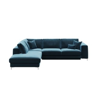 Tumši zils samta stūra izvelkamais dīvāns Devichy Rothe, kreisais stūris