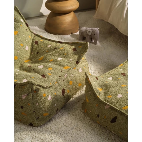 Zaļš bērnu sēžammaiss no buklē/šenila auduma Terrazzo Square – Wigiwama-image-3