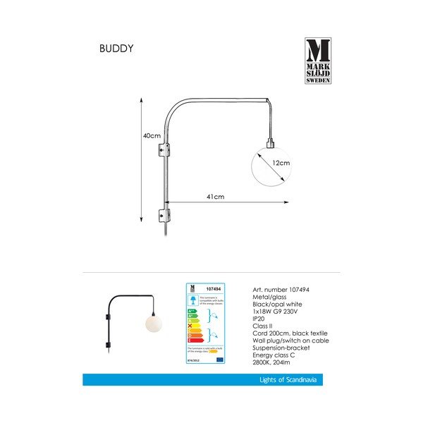 Melna sienas lampa Markslöjd Buddy-image-2