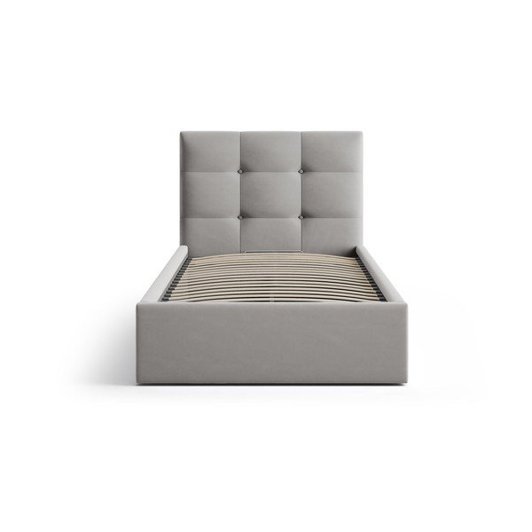 Pelēka polsterēta vienvietīga gulta ar veļas kasti un redelēm 90x200 cm Phaedra – Micadoni -image-3