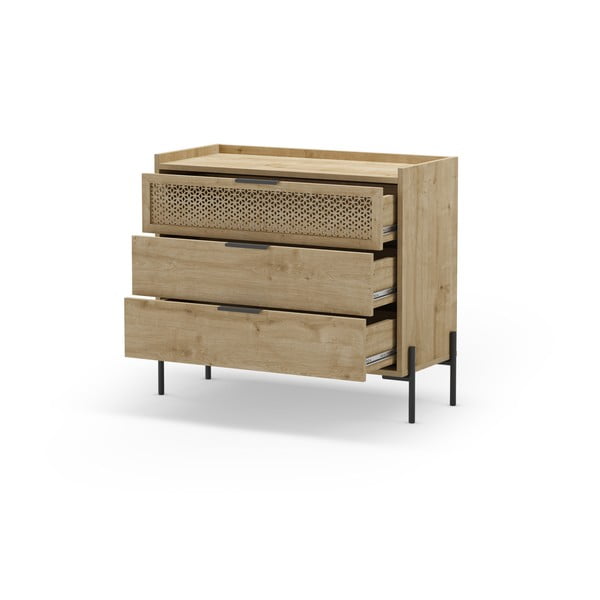 Dabīga toņa zema kumode ar ozolkoka imitāciju 90x80 cm Inca – Marckeric-image-3