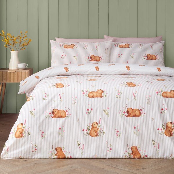 Dabīga toņa divguļamā gultas veļa 200x200 cm Happy Capy(bara) – Catherine Lansfield