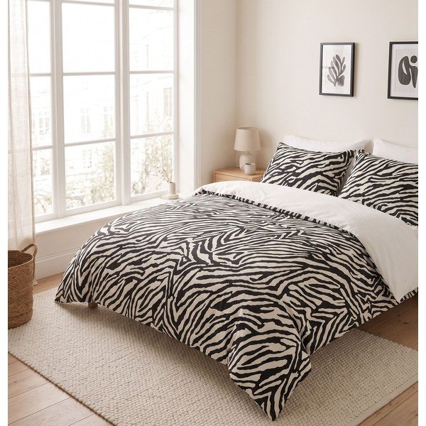 Melna divguļamā gultas veļa 200x200 cm Zebra – Mijolnir-image-1