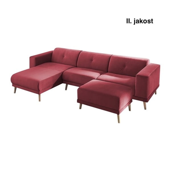 Sarkans stūra dīvāns ar kāju balstu Bobochic Paris Luna, kreisais stūris, 308 cm