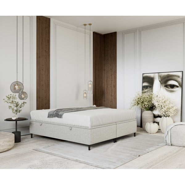 Gaiši pelēka polsterēta divvietīga gulta ar veļas kasti 180x200 cm Tate – Maison de Rêve-image-4