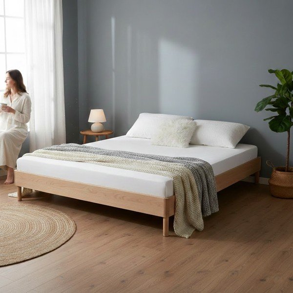 Dabīga toņa ozola masīvkoka divvietīga gulta bez galvgaļa un bez režģa 160x200 cm Forrest – Vipack-image-1