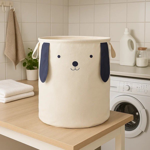 Balts tekstila bērnu rotaļlietu grozs ø 39x48 cm Mimo Dog Face – Premier Housewares-image-1