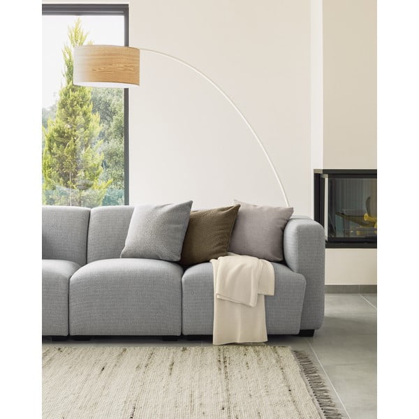 Balta/dabīga toņa stāvlampa ar koka abažūru (augstums 210 cm) Juhe Ash – Kave Home-image-2