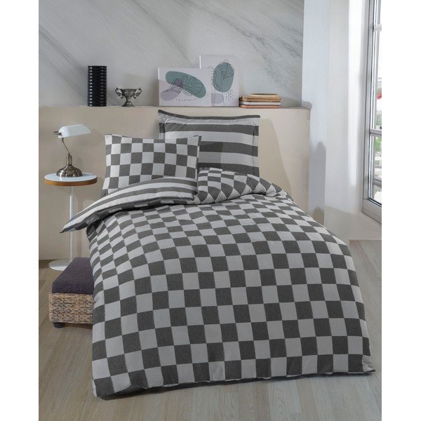 Antracīta pelēka vienguļamā damasta gultas veļa 140x200 cm Kareli – Mijolnir-image-1