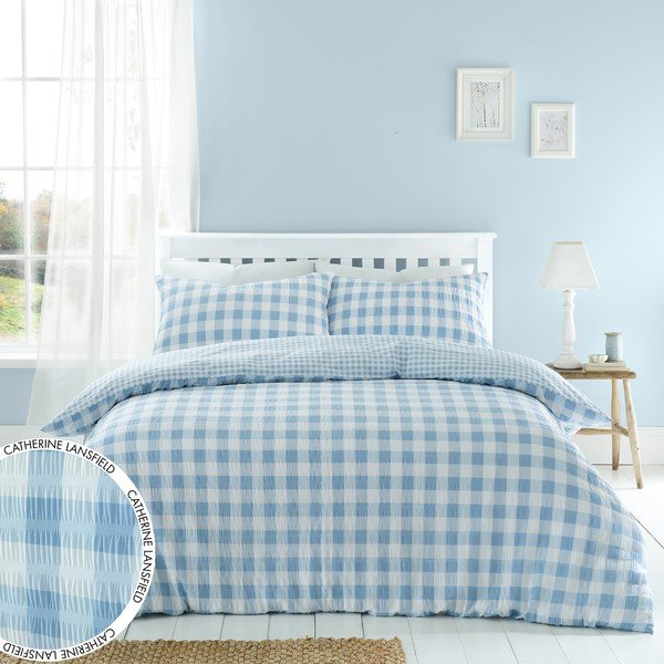Zila divguļamā gultas veļa 200x200 cm Seersucker Gingham Check – Catherine Lansfield-image-4