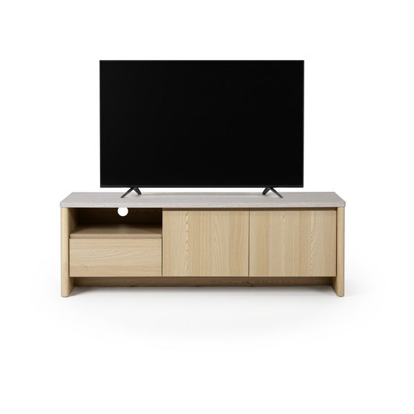 Balts/gaiša dabīga toņa TV galdiņš ar ozolkoka imitāciju 153x50x45 cm Dore – Marckeric-image-3