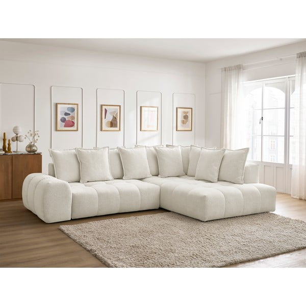 Balts salokāms/ar uzglabāšanas vietu stūra dīvāns no šenila auduma (ar labo stūri/L veida) Everest – Bobochic Paris-image-1