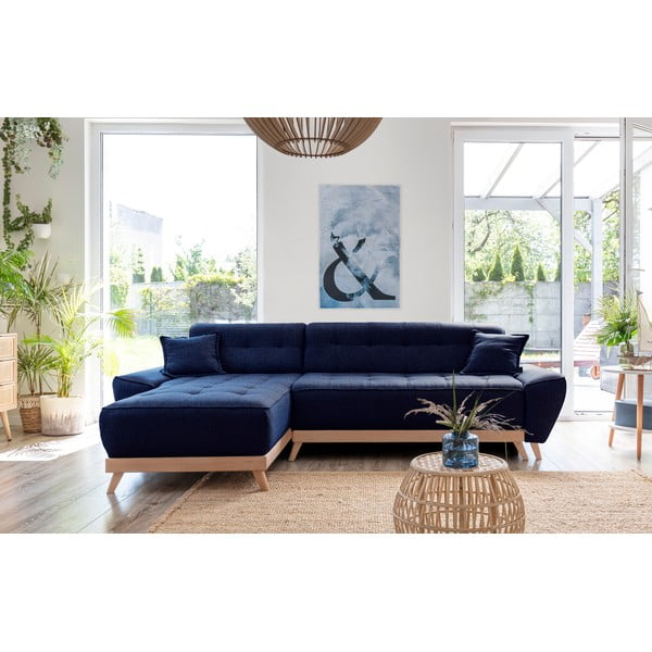 Tumši zils izlaižams stūra dīvāns ar glabāšanas vietu Miuform Dazzling Daisy-image-1