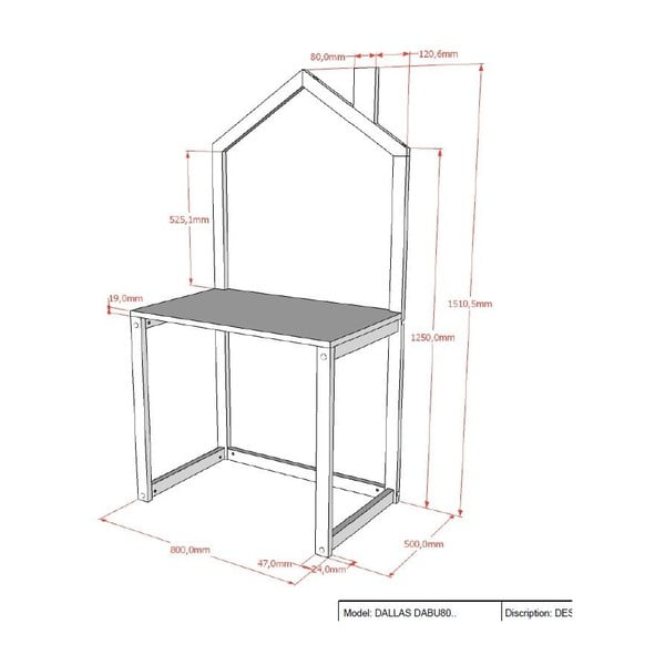 Priedes masīvkoka bērnu rakstāmgalds 50x80.5 cm DALLAS – Vipack-image-2