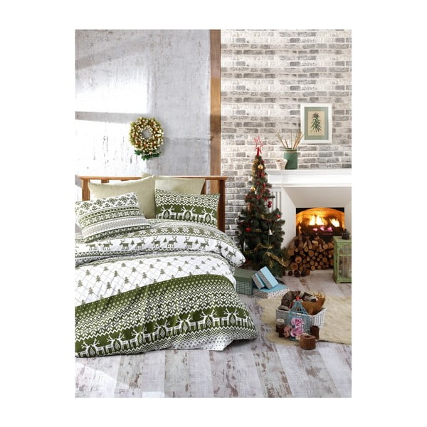 Ziemassvētku kokvilnas divvietīga gultasveļa ar lapu Greene, 200 x 220 cm