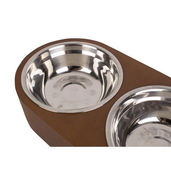 2 metāla bļodu komplekts mājdzīvniekiem tumšā koka statīvā PT LIVING Pet, platums 18 cm-image-3