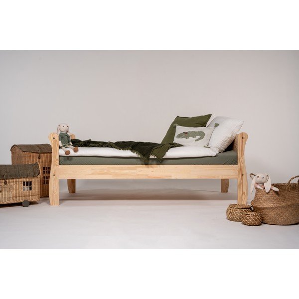 Dabīga toņa priedes masīvkoka bērnu gulta ar redelēm 90x190 cm Roma – Adeko-image-2