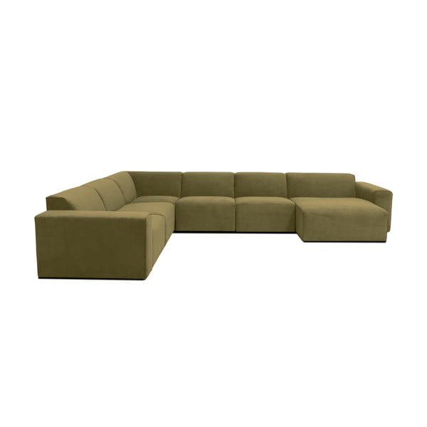 Zaļš velveta U veida stūra moduļu dīvāns Scandic Sting, labais stūris