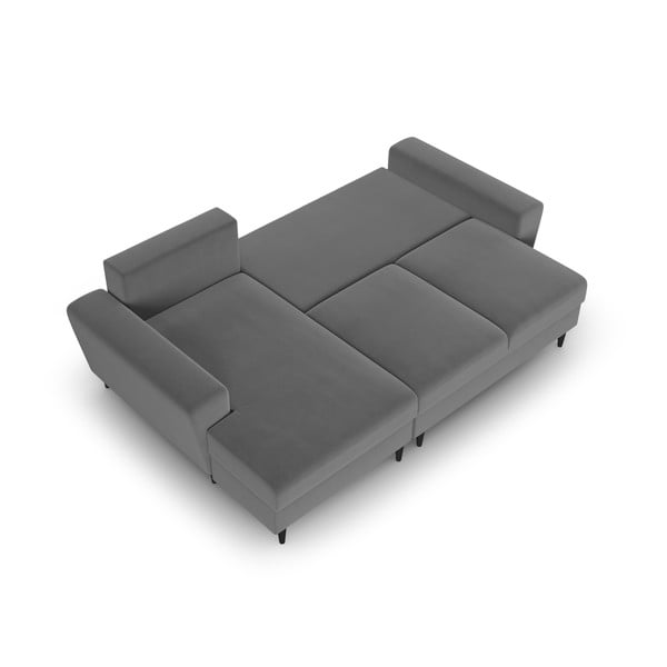 Gaiši pelēks samta salokāms stūra dīvāns ar uzglabāšanas vietu (ar kreiso stūri/ar zvilni) Kyoto – Cosmopolitan Design-image-2