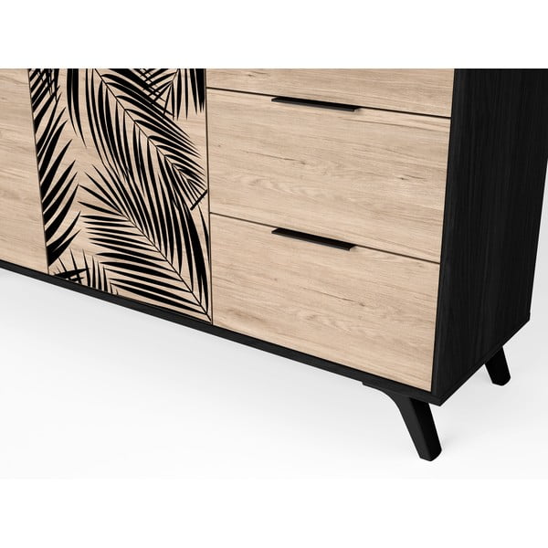 Melna zema kumode ar ozolkoka imitāciju 136x81 cm Palmera – Marckeric-image-1