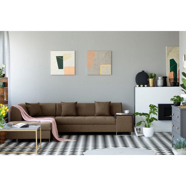 Gaiši brūna stūra dīvāns ar sudraba krāsas kājām Cosmopolitan Design Orlando, kreisais stūris-image-1